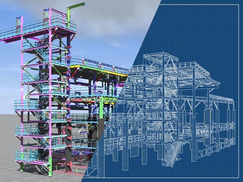 3D構造モデルとワイヤーフレーム図、建設業界のDX率向上とBIM活用