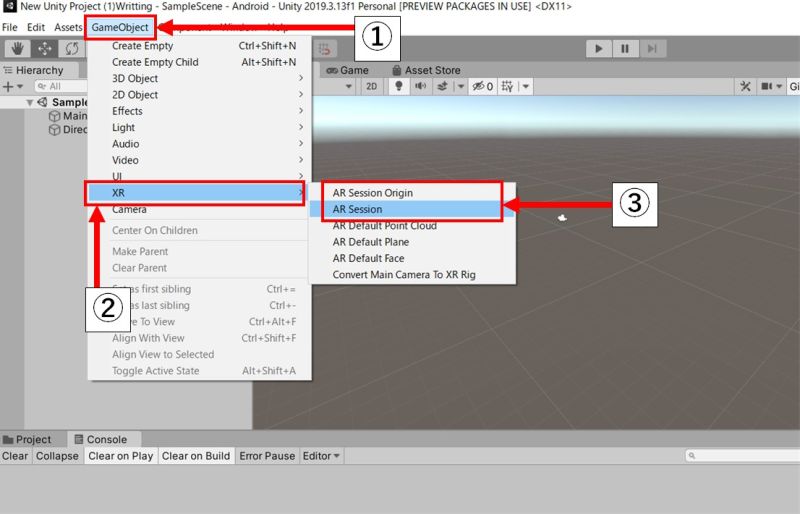 「GameObject」の一覧の中から「XR」を選択する