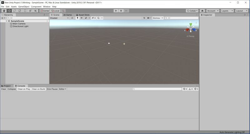 すると下図のようなUnityの画面が起動する