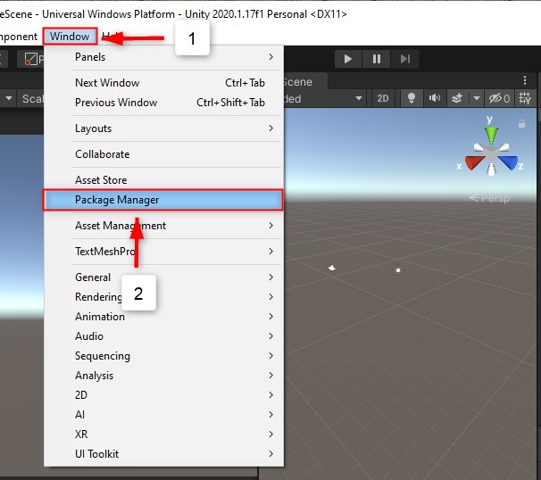 【HoloLens】で「AR Foundation」05.Windows」の中から「Package Manager」を選択する
