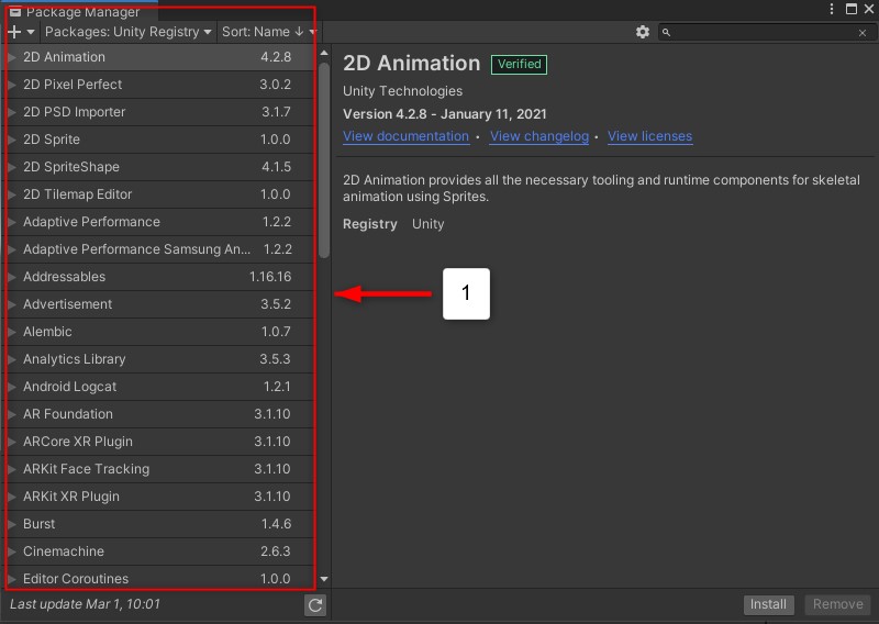 【HoloLens】で「AR Foundation」06.「Package Manager」を開くと上記の画面が表示されるので