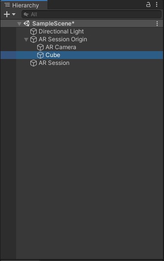 【HoloLens】で「AR Foundation」14.「Cube」を選択し追加する