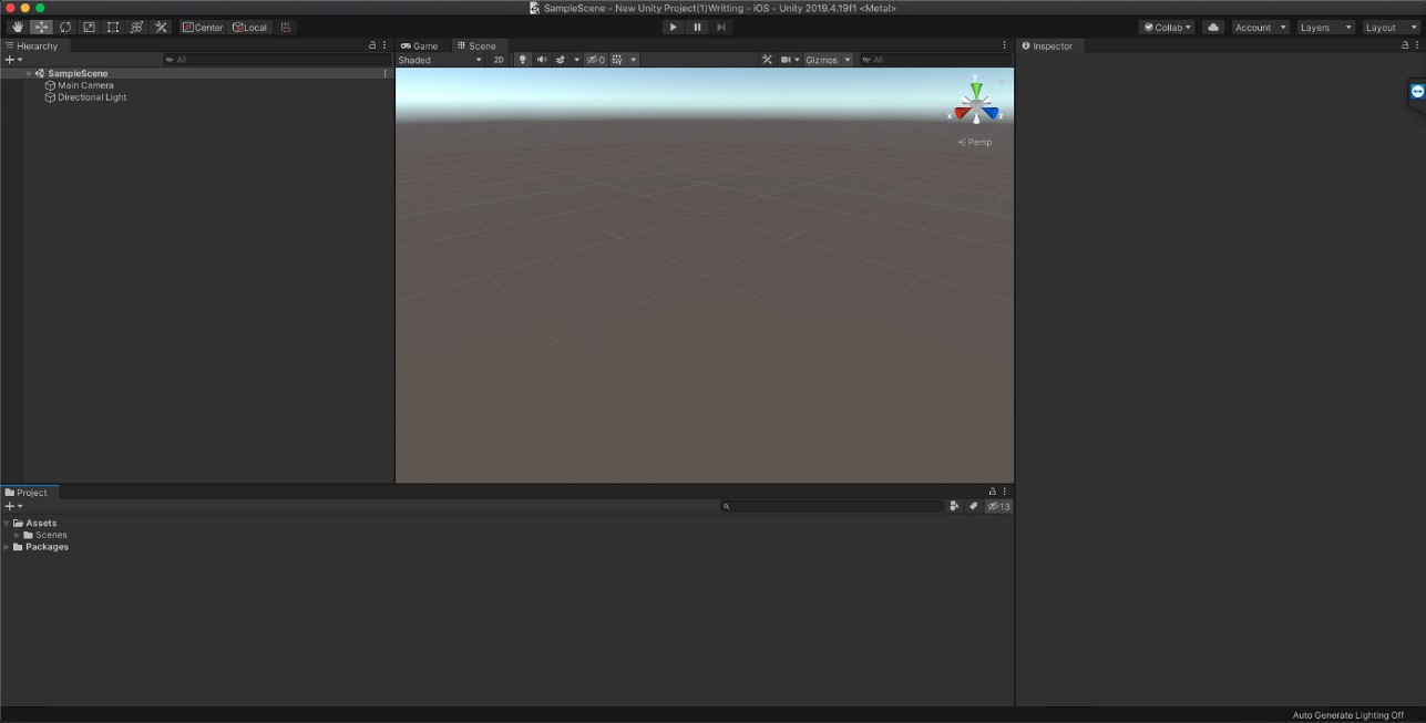 【IOS】で「AR Foundation」02.ようなUnityの画面が起動する