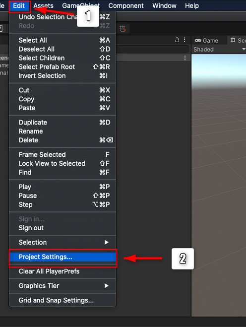 【IOS】で「AR Foundation」08.Edit」の中から「Project Settings」を選択する。