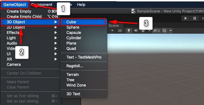 【IOS】で「AR Foundation」13.「GameObject」の一覧の中から「3D Object」を選択する