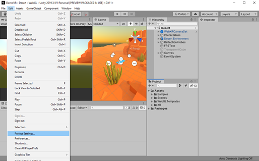 Edit -> Project Settings...