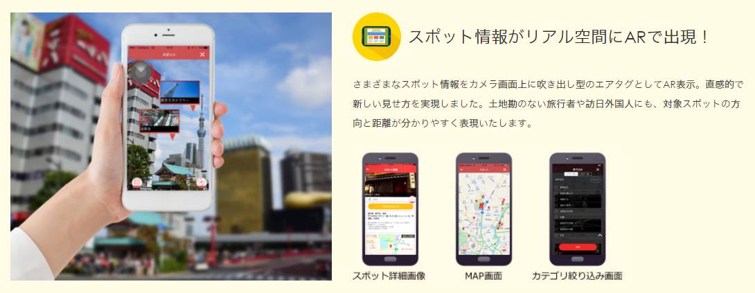 スポット情報がリアル空間にARで出現！
