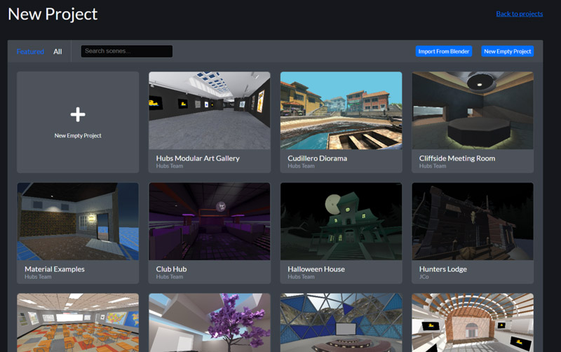 Mozilla Hubs - New Empty Projects