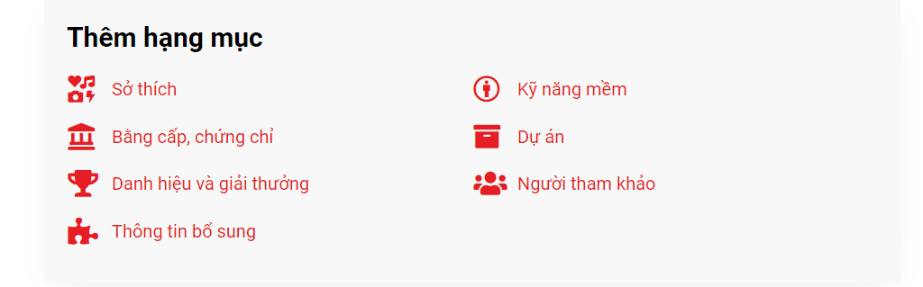 Có thể thêm, bớt hạng mục