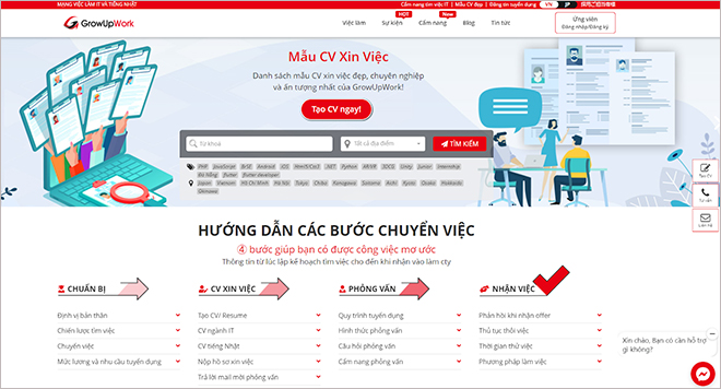 Giao diện website Growupwork.com