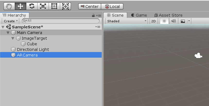 次にUnity画面からAR Cameraを選択します。